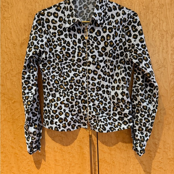 Versace Tops - Versace Blue Leopard Print Zip-Up Blouse